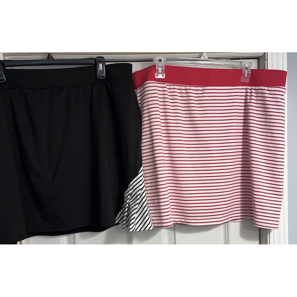 Chico's Black Athletic Skort & Pink-White Striped Athletic Skirt Set
